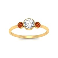 Choose Your Gemstone Bezel Set 3 Stone Diamond CZ Ring yellow gold plated Round Shape 3 Stone Engagement Rings Matching Jewelry Wedding Jewelry Easy to Wear Gifts US Size 4 to 12