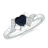 Heart Shape Blue Sapphire CZ Diamond Promise Ring 925 Sterling Silver September Birthstone Gemstone Jewelry Wedding Engagement Women Birthday Gift