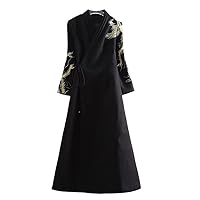 Winter Chinese Style Wool Coat Hanfu Embroidery Retro Elegant Loose Tassel Women Dress