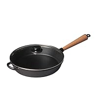 Steak Cast Iron Frying Pan Uncoated Frying Pan with Tempered Glass Cover Non-Stick Casserole with Wooden Handle Induction Cooker Universal 22cm Pot