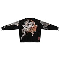 Japanese Embroidered Cotton-Padded Jacket for Men & Women.Dragon-Themed Winter Corduroy Baseball Coats