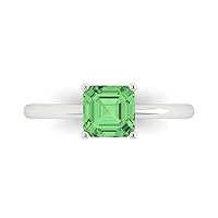 Clara Pucci 1.0 carat Asscher Cut Solitaire Green Simulated Diamond Proposal Wedding Bridal Anniversary Ring 18K White Gold