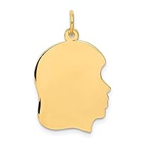 Solid 10K Yellow Gold Plain Medium .013 Gauge Facing Right Girl Head Customize Personalize Engravable Charm Pendant Jewelry Gifts For Women or Men (Length 1.05
