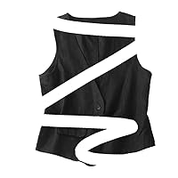 Women' Sleeveless Flax Vest Lightweight Summer Waistcoat with Button Down V Neck Women Accessories