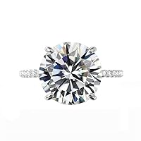 Riya Gems 10 Carat Round Diamond Moissanite Engagement Ring Wedding Ring Eternity Band Vintage Solitaire Halo Hidden Prong Setting Silver Jewelry Anniversary Promise Ring Gift