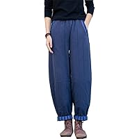 Oversized Wide Leg Trousers Winter Outer Wear Thick Warm Padded Quilted Linen Pants for Women