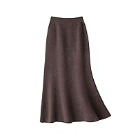 100% Cashmere High Waist Hip Skirt Autumn Winter Mid-Length A-Line Thickened Knitted Wool Skirt