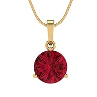 2CT Round Solitaire Simulated Red Garnet 18k Yellow Gold Pendant with18 Rope Chain