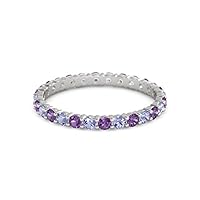 Amethyst With Iolite Round 2.50 MM Eternity 925 Sterling Silver Women Stackable Wedding Ring Jewelry