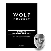 Wolf Project Korean Face Mask - Gentle Mud Mask with Pore Minimizer Serum, Vitamin B3, Vitamin C, Vitamin E, Oil Control. Deep Facial Cleansing For All Skin Types and Acne Prone Skin, 5 Pack