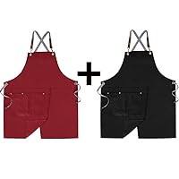 Mignongirl 2 Pieces Pottery Apron,Split Apron with Adjustable Straps M-XXL,Black and Red