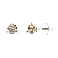 1.0 ct Round Cut Solitaire Genuine Yellow Moissanite Conflict Free Pair of Stud Martini Earrings 18K White Gold Screw Back