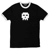 Pixel Skull Adult Black with White Ringers T-shirt Tee