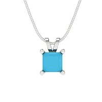 Clara Pucci 0.55ct Princess Cut Designer Simulated Blue Turquoise Gem Solitaire Pendant Necklace With 18