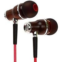 Symphonized NRG 2.0 Wood Earbuds Wired, in Ear Headphones with Microphone for Computer & Laptop, Noise Isolating Earphones for Cell Phone, Ear Buds with Booming Bass (Lava Red)