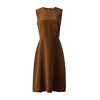 Brown Solid Office Lady Round-Neck Chiffon Women's Dress Sleeveless Zipper Knee-Length Elegant Summer Dresses