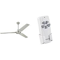 Westinghouse Lighting Westinghouse 7861400 Industrial 56-Inch Three Indoor Ceiling Fan, Brushed Nickel Steel Blades & 7787000 Ceiling Fan and Light Remote Control, White