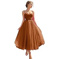 Women Spaghetti Straps Tulle Prom Dress Tea Length Formal Party Evening Dress for Teens Cocktail Dress
