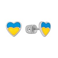 Ukraine Flag Earrings Blue Yellow Ukrainian Heart Ukrainian Stud Earrings | 925 Sterling Silver | Silver Earrings for Women | Made in Ukraine