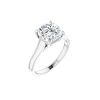 Certified Lab-Grown Cushion-Cut Diamond Sterling Silver Tarnish Resistant 4-Prong Trellis Setting Classic Solitaire Engagement Ring