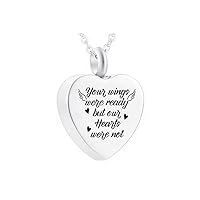 Heart-Shaped Cremation Jewelry Stainless Steel Urn Pendant Aluminum Ashes Memorial -Your Wings Were Ready But Our Heart Were Not-