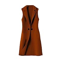 Spring Autumn Woolen Vest Women Korean Mid-Length Double Breasted Wool Waistcoat Slim Sleeveless Jacket Tops