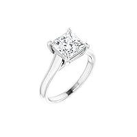 Certified Lab-Grown Princess-Cut (Square-Shaped) Diamond Sterling Silver Tarnish Resistant 4-Prong Trellis Setting Classic Solitaire Engagement Ring