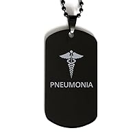 Medical Black Dog Tag, Pneumonia Awareness, Medical Symbol, SOS Emergency Health Life Alert ID Engraved Stainless Steel Chain Necklace For Men Women Kids