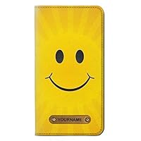 RW1146 Yellow Sun Smile PU Leather Flip Case Cover for iPhone 11 with Personalized Your Name on Leather Tag
