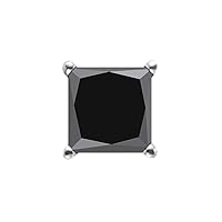 1.10 Cts AA EGL USA Certified Princess Black Diamond Men's Stud Earring in 14K White Gold - Valentine's Day Sale