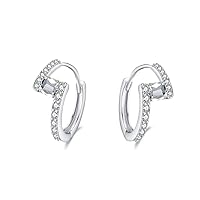 Huggie Princess Cut CZ Small Hoop Earrings for Women Girls 925 Sterling Silver Hypoallergenic Cubic Zirconia Cute Tiny Hoops Cartilage Fashion Dainty Birthday Wedding Anniversary Jewelry Gifts for Her