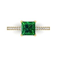 Clara Pucci 1.66ct Princess Cut Solitaire with Accent Simulated Green Emerald Engagement Promise Anniversary Bridal Ring 14k Yellow Gold