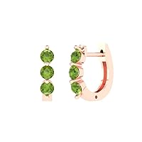 0.48ct Brilliant Round Cut Hoop Natural Peridot Solid 18k Rose Gold Earrings Lever Back