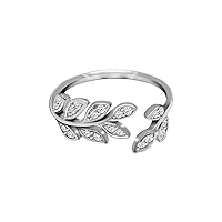 Zircon Classic Leaf Ring 020ct/2mm Sterling Silver 925 for Women's Girl Size Adjustable