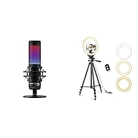 HyperX QuadCast S – RGB USB Condenser Microphone for PC & Sensyne 10'' Ring Light with 50'' Extendable Tripod Stand