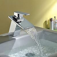 Waterfall Spout Chrome Finish Centerset Single Handle One Hole Bath Taps Bathroom Sink Faucet