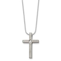 Chisel Titanium Brushed With CZ Cubic Zirconia Simulated Diamond Religious Faith Cross Necklace Measures 18mm Wide 18 Inch Jewelry for Women