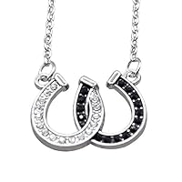 Hanessa Women's Jewellery Necklace Horseshoe Lucky Charm Horse Animal Love Silver Black Christmas Gift for Girls Girlfriend Horse Fans, Rhinestone
