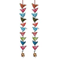 Floral Cotton Stuffed Small Birds in Vibrant Design Stringed with Beads Brass Bell Door Hanging Assorted Set of 2 Pcs