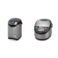 Tiger PDU-A40U-K Electric Water Boiler and Warmer, Stainless Black, 4.0-Liter & 5-Cup (Uncooked) Micom Rice Cooker with Food Steamer & Slow Cooker, Stainless Steel Black