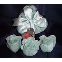 Scented Rose Shaped Soaps in Heart Box - Light Blue (Set of 72) with Satin Ribbon & Thank You Card - Wedding Favors