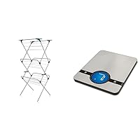 Minky 3 Tier Plus Clothes Airer & Salter 1240 SSDR Geo Digital Kitchen Scales, Electronic Food Weighing, Stainless Steel Cooking Scale, LCD Display, Touch-Sensitive, Imperial/Metric, Silver
