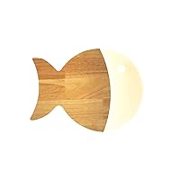 Wood Wall Light LED White Light Wall Sconce in Fish Shape Children's Room Wall Lamp, Nordic Kids Bedroom Bedside Lighting Fixture, Living Room Home Decor Wooden Wall Sconces (M)