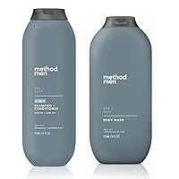 Method Men Body Wash Sea And Surf, 18 Oz. & Mens Shampoo And Conditioner Sea & Surf, 14 Oz. Bundle Pack