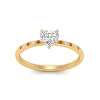 Choose Your Gemstone Thin Bezel Set Scattered Engagement Ring yellow gold plated Heart Shape Side Stone Engagement Rings Minimal Modern Design Birthday Gift Wedding Gift US Size 4 to 12