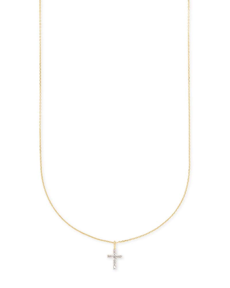 Kendra Scott White Diamond Cross Pendant Necklace in 14k Gold, Fine Jewelry for Women