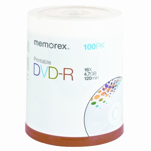 Memorex DVD-R 16x 4.7GB 100 pack Spindle White Inkjet Printable