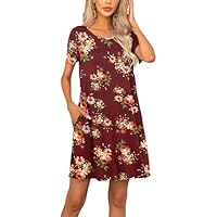 Womens Summer Dresses 2024 Casual Loose T-Shirt Short Sleeve Plus Size Flowy Sundresses with Pockets