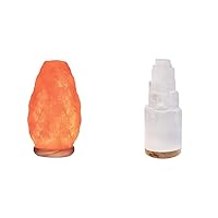 Himalayan Glow 1002 Crystal, 5-7 Lbs, Salt Lamp & WBM Selenite Crystal Lamp 20cm, Hand Curved Morocco |Skyscraper| Crystals and Healing Stones, with Wooden Base & USB Charging Cable