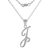 Small 3/4 inch Sterling Silver Script Initial I Pendant Necklace for Women Flawless High Polished 16-20 inch
